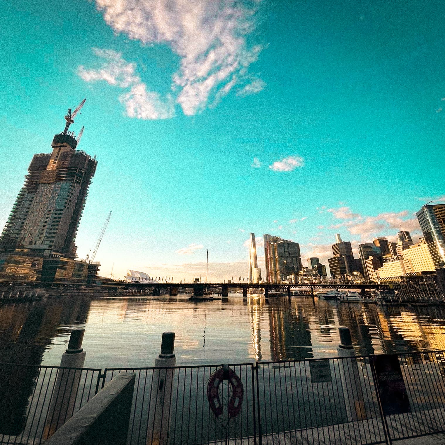City skyline reflected on the water